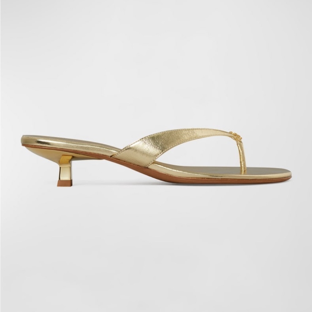 Tory Burch Capri Metallic Kitten-Heel Thong Sandals